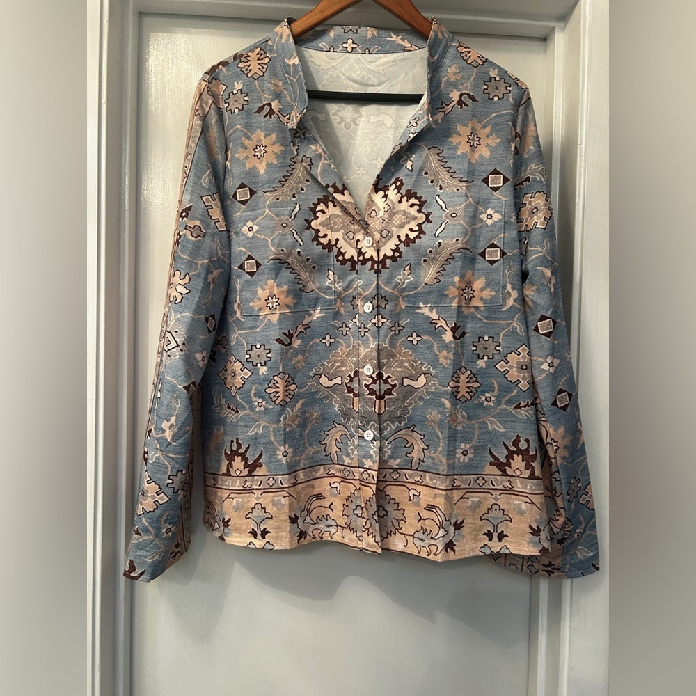 Elegant Blue Patterned Women's Top